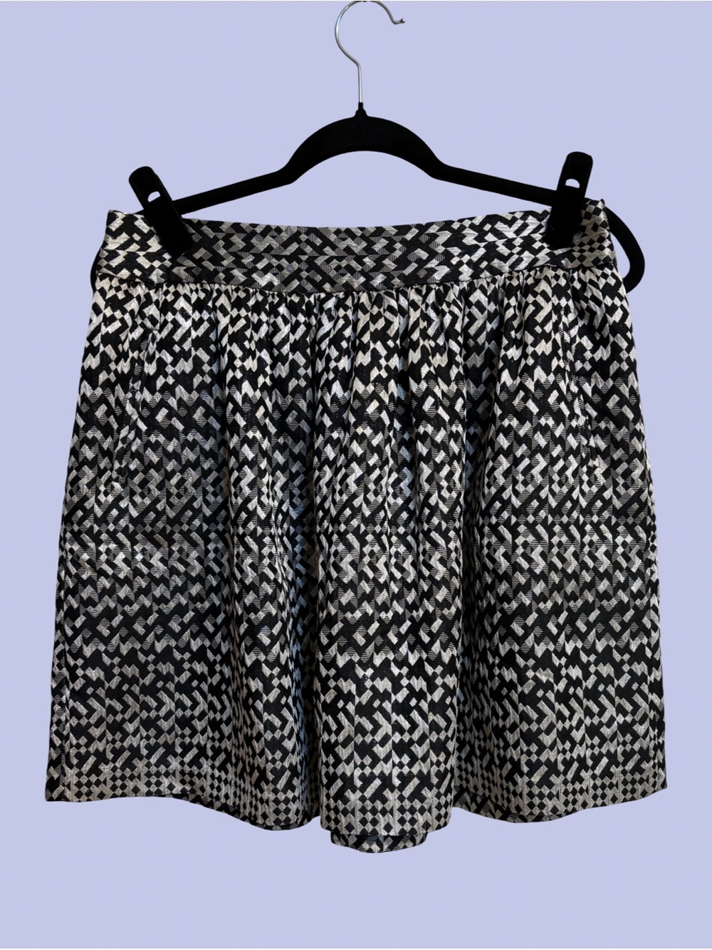 Cynthia Rowley Black & Slivery White Geometric Skater Skirt